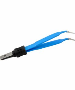 Single-Use Bipolar, Mcpherson Forceps, Angled, With European Plug, 10 Cm Length, Needle Tip, Blue (E-11-2861)