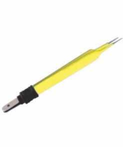 Single-Use Bipolar, Iris Forceps, Straight, With European Plug, 10.8 Cm Length, Needle Tip, Yellow (E-11-4180)