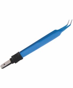Single-Use Bipolar, Iris Forceps, Angled, With European Plug, 10.8 Cm Length, 0.5Mm Tip, Blue (E-11-4245)