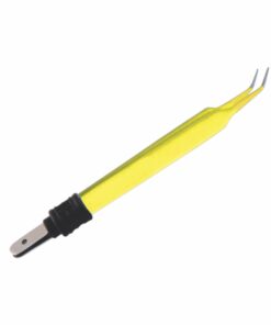 Single-Use Bipolar, Iris Forceps, Angled, With European Plug, 10.8 Cm Length, Needle Tip, Yellow (E-11-4260)