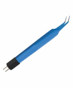 Single-Use Bipolar, Iris Forceps, Angled, With American Plug, 10.8 Cm Length, Needle Tip, Blue (E-11-4280)