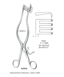 Adson Retractors Sharp 3X4 Teeth 26Cm, 80Mm Width (SS-128-1576)