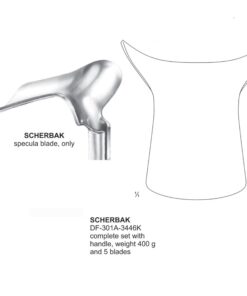 Scherbak Vaginal Specula Complete Set With Handle, 400G Weight, And 5 Blades  (SS-301A-3446K)
