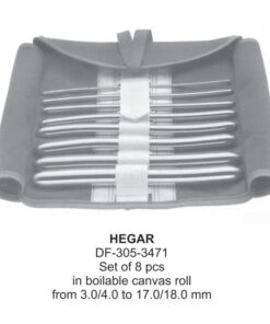 Hegar Uterine Dilator, Set Of 8 Pcs From Ø3/4-Ø17/18Mm In Boilable Canvas Roll  (SS-305-3471)