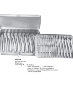 Hegar Dilator Set, 26 Dilators, Rack For Dilators 1-17Mm, 18-26Mm And Metal Case 330X220X80, With Hinged Lid Of Aluminium (SS-305-3472Aa)