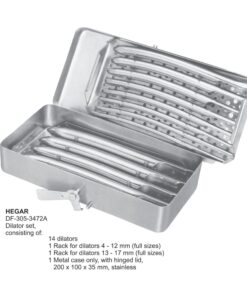 Hegar Dilator Set, 14 Dilators, Rack For Dilators 4-12Mm, 13-17Mm And Metal Case 200X100X35Mm With Hinged Lid (SS-305-3472A)