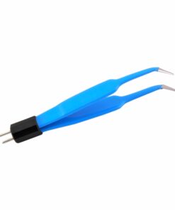 Reusable Bipolar, Jeweller Forceps, Angled, With American Plug, 10 Cm Length, 1.0Mm Tip, Blue (E-5-2205)