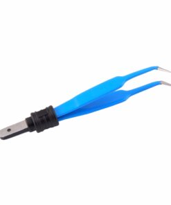 Reusable Bipolar, Jeweller Forceps, Angled, With European Plug, 11.5 Cm Length, 0.5Mm Tip, Blue (E-5-2240)
