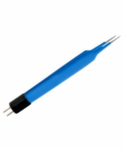 Reusable Bipolar, Iris Forceps, Straight, With American Plug, 10.8 Cm Length, 1.0Mm Tip, Blue (E-5-2885)