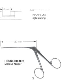 House Dieter Ear Polypus Forceps,Malleus Nipper, Right Cutting, 1.3Mm, Shaft Length 80Mm  (SS-375J-01)
