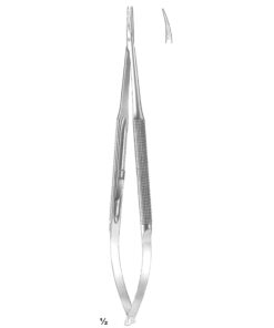 Micro Needle Holders Curved 18Cm With Lock, Stainless Steel, Diamond Coated Jaw 11 X 0.4 Mm (I-093-18)