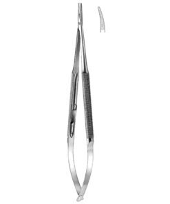 Micro Needle Holders Curved 15Cm With Lock, Stainless Steel, Diamond Coated Jaw 11,0 X 0,8 Mm (I-109-15)