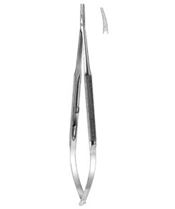 Micro Needle Holders Curved 21Cm With Lock, Stainless Steel, Diamond Coated Jaw 11,0 X 0,8 Mm (I-117-21)