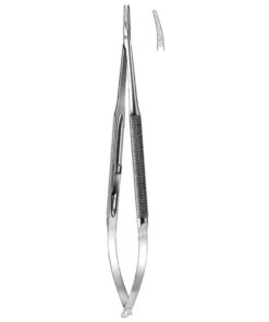 Micro Needle Holders Curved 21Cm Without Lock, Stainless Steel, Diamond Coated Jaw 11,0 X 0,8 Mm (I-119-21)